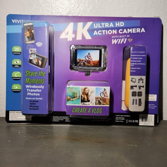 NEW Vivitar 4K Ultra HD Action Camera Bundle tripod, floater, WiFi, 64GB SD, - Picture 7 of 10